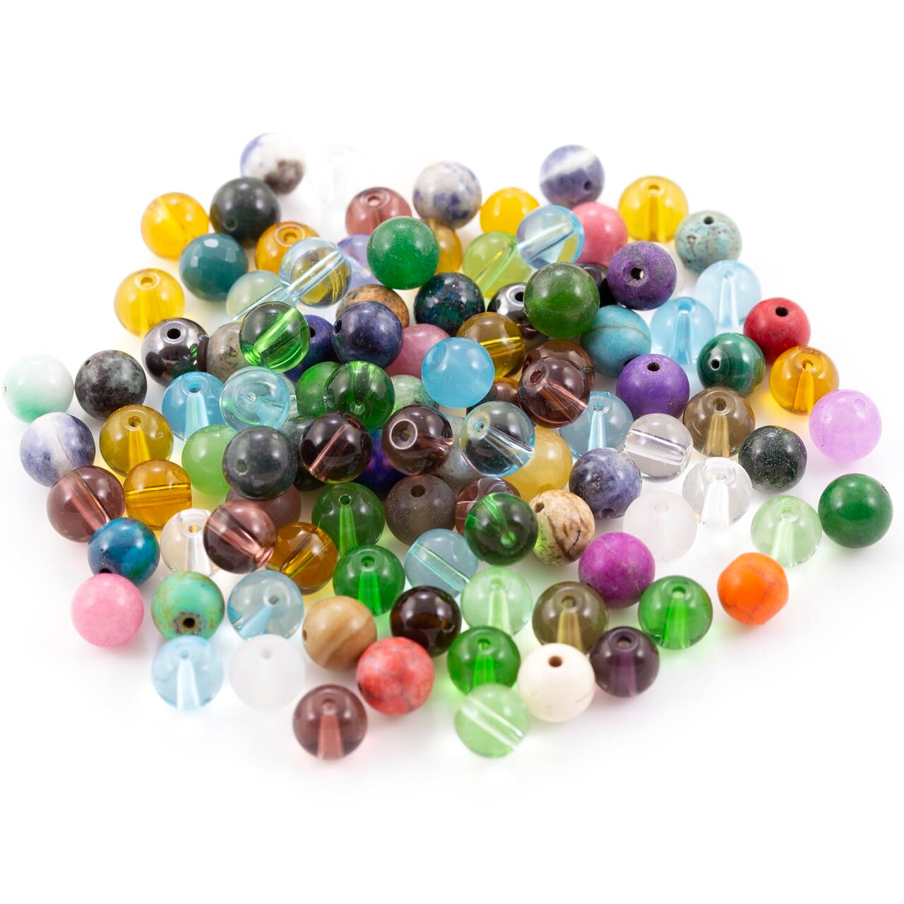 Mixed Gemstone Round Beads, 8mm, Various Gemstones, 1.0mm Hole Size, Approx. 50 Beads per Bag